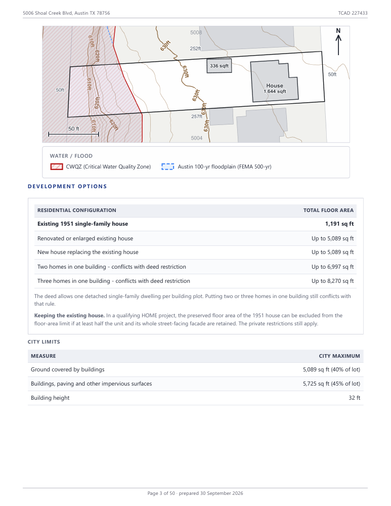 Executive summary page 2: development options.
